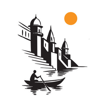 Varanasi ghats vector illustration.