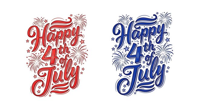 Festive 4th of july typography designs red blue independence day lettering