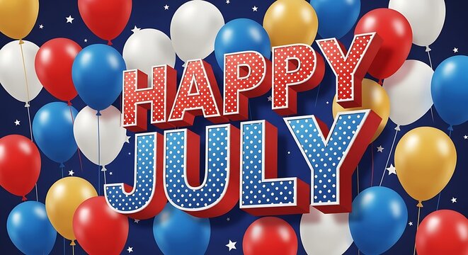 Happy 4th of july celebration with red white and blue balloons