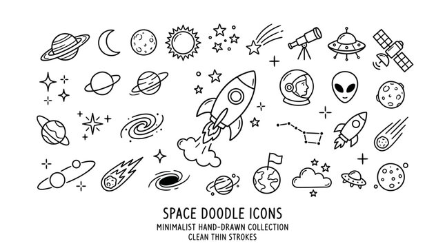 Space doodle icons collection.