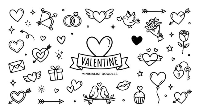 Valentine Day Heart Symbols Icons.