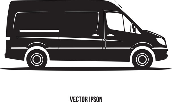 Black van, vector van silhouette, side view delivery van, commercial vehicle icon