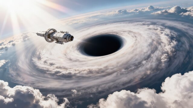 Spacecraft near black hole in sky