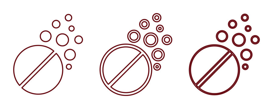 Effervescent tablet icons, dissolving pill vector set, medical aspirin and vitamin supplements