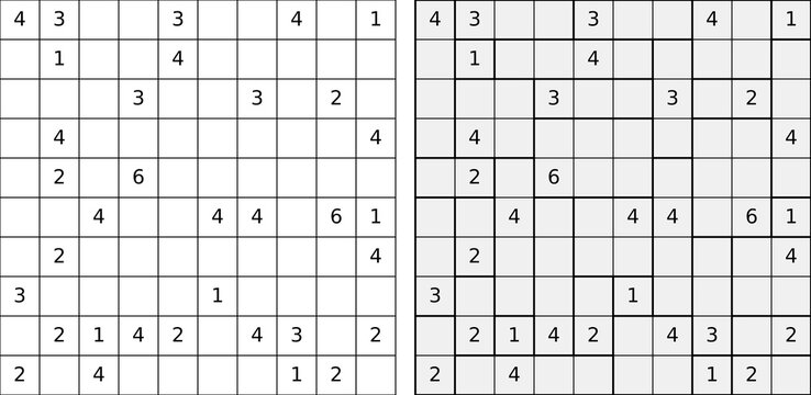 Kakuro puzzle series with cross-sum grids and filled solutions. Clean vector illustration for logic games, brain teasers, and printable activity worksheets.