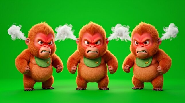 Three Angry Cartoon Monkeys with Steam Coming from Ears 4.