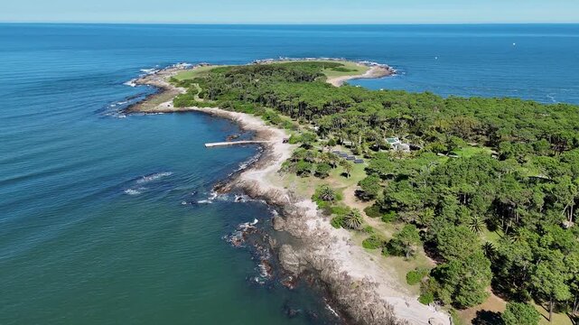 Gorriti Island In Punta Del Este Maldonado Uruguay. Stunning Tropical Coastline Beach Scene Viewed From Above. Shore Sky Clouds Beach Sea. Shore Beach Tropical Environment. Punta Del Este Maldonado.