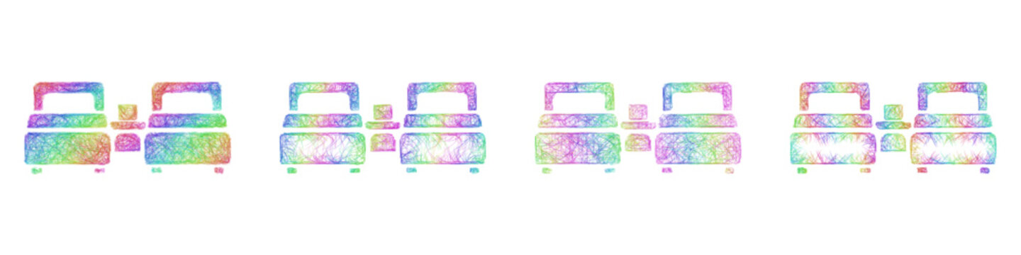 Multicolor sketch double room icon design set