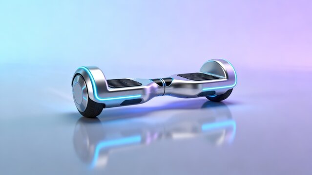 Silver hoverboard with blue lights