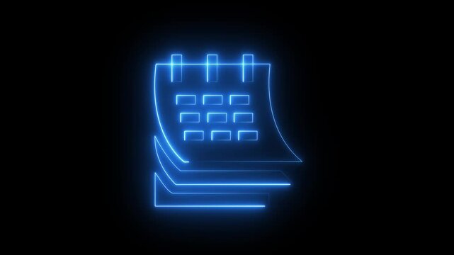 calendar date icon animation neon glowing blue color clip art routine day deadline presentation schedule planner sign symbol on black background