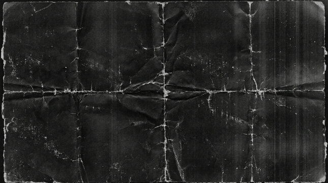 Old black paper texture with heavy creases and worn edges for a vintage artistic effect