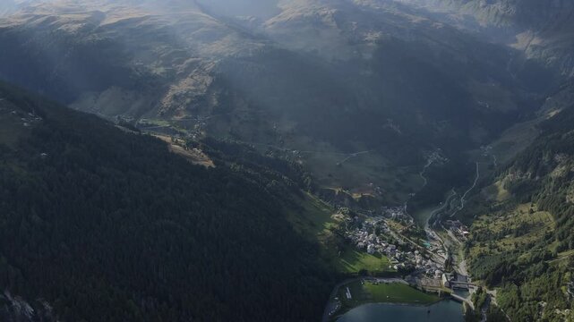 Valle Spluga Italy alpine village Lago di Isola Italian Alps highlands, drone view