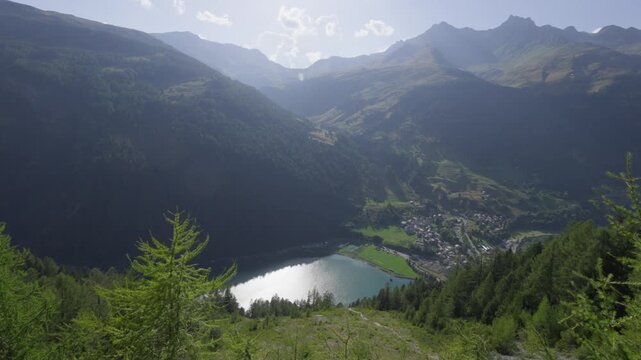 Scenic view of Valle Spluga and Lago di Isola in the Italian Alps