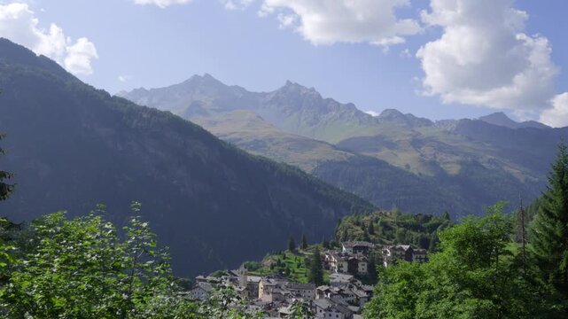 Valle Spluga Val San Giacomo alpine valley in Lombardy, Italy Pianazzo village time lapse