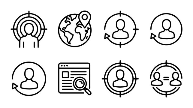 Target Audience Icons, User Persona Graphics, Customer Segmentation Set, Marketing Strategy Symbols, SEO Search Analytics, Business Development Vector Collection