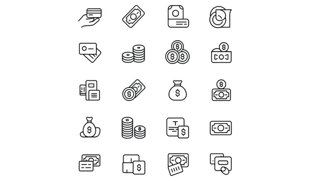Financial Money Payment Line Icons Set Vector