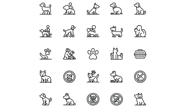 Dog Pet Icons Set Line Art Vector Minimalist White Background