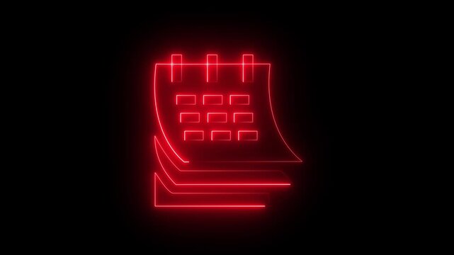 calendar date icon animation neon glowing blue color clip art routine day deadline presentation schedule planner sign symbol on black background