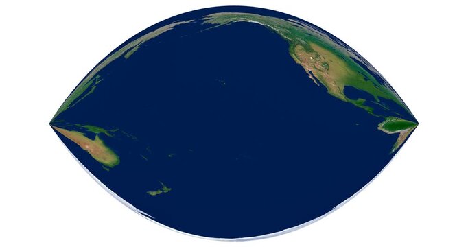World Map. Craig retroazimuthal projection animation. High-detail physical Earth map with longitude rotation. Shows true bearings to a fixed point.