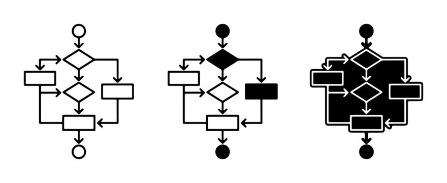 Flowchart Icons Set, Process Diagram Elements, Decision Tree Symbols, Workflow Logic Charts, Business Process Visualization