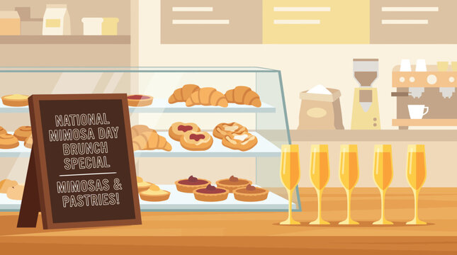 Bakery Counter with Mimosas and Pastries for Brunch Illustration