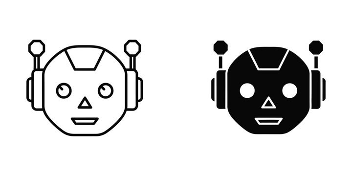 Cartoon robot faces with happy and angry expressions