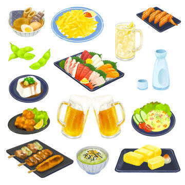 居酒屋メニュー　イラストセット　飲み会
