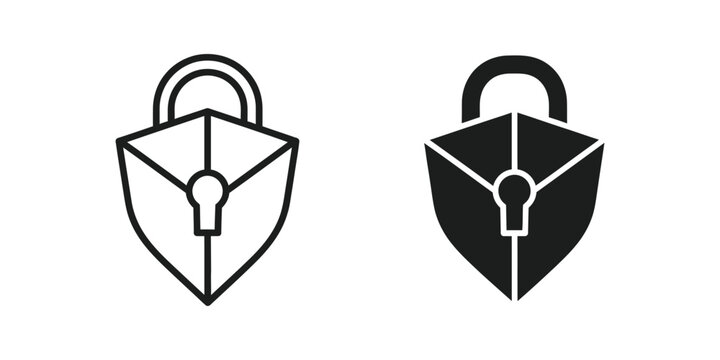 Minimalist shield icon with padlock symbol in two styles