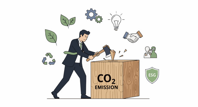 Businessman chops CO2 emissions, symbolizing environmental action for sustainability