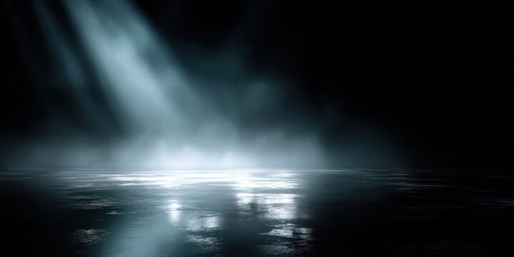 The Ocean Surface Bathed in Ethereal Light Beams and Misty Atmospheric Reflections