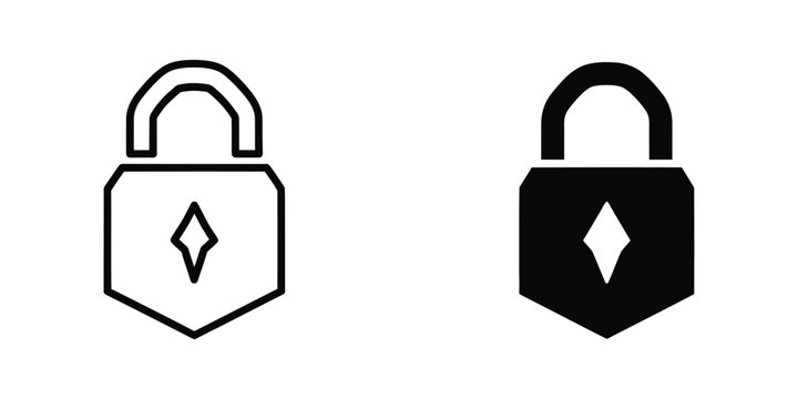 Modern open and closed padlock icons with diamond symbol