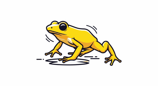Bright yellow frog poised to leap from a puddle, clean background