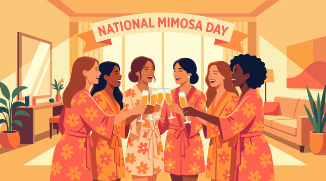 Diverse women in floral robes celebrating National Mimosa Day