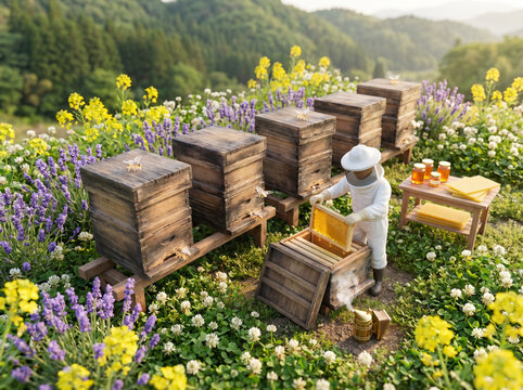 Apiary / Bee Farm Isometric Overhead Miniature Diorama