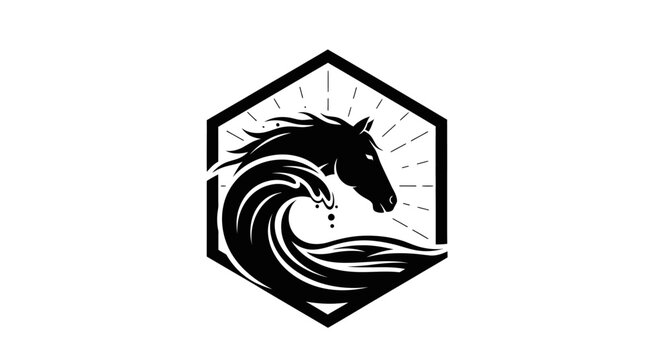 Black Horse Head Ocean Wave Logo.