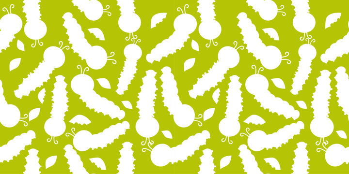 Caterpillar silhouette seamless pattern on green background