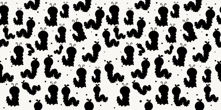 Small caterpillar silhouette seamless pattern on white background