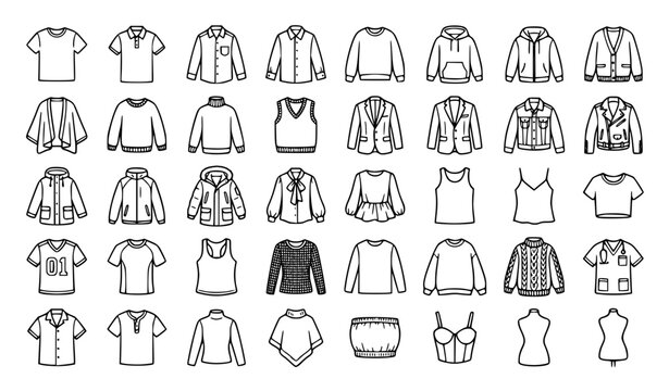 Clothes top doodle 39 icon set with sweater hoodie jacket and editable stroke vector collection