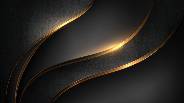 Luxurious dark background features elegant curved panels accented with shining metallic borders