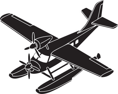 Black, vector seaplane, airplane icon, floatplane illustration, aircraft symbol