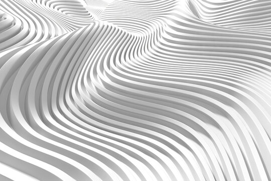 White layered wavy abstract surface background for modern architectural wallpaper and minimal design .3d render