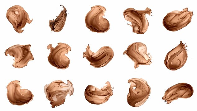 Abstract swirling pattern of delicious hazelnut cream, perfect for culinary projects or design assets. It features a range of swirling elements with varying shades of brown
