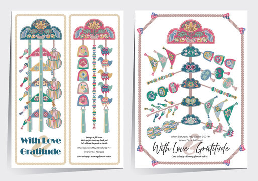 Korean Knotted Pendant Norigae Frame Template Set, Vector Illustration for Love and Gratitude Season