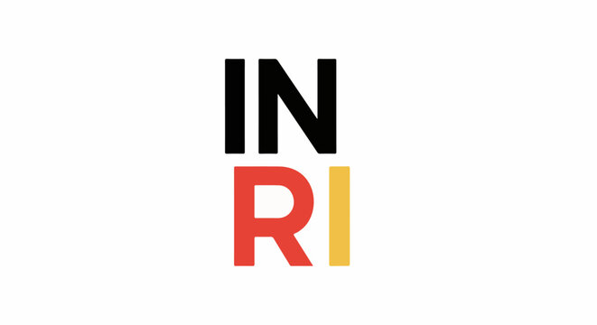 Bold, contrasting letters spell out "INRI" against a white background