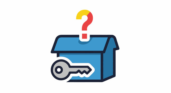 Blue box with key and question mark icon