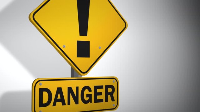 Minimal warning sign with bold danger symbol and clean studio lighting, designed for safety, hazard awareness and industrial risk communication campaigns or presentations