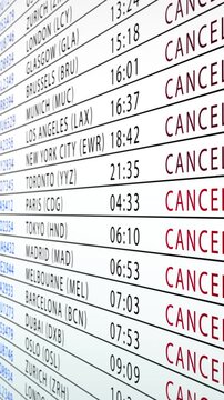 Vertical airport arrivals board showing international destinations and flight times, clean travel interface style for tourism, mobility and transportation marketing content