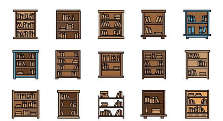 Collection of illustrated bookshelves in varied styles for design purposes © Alek