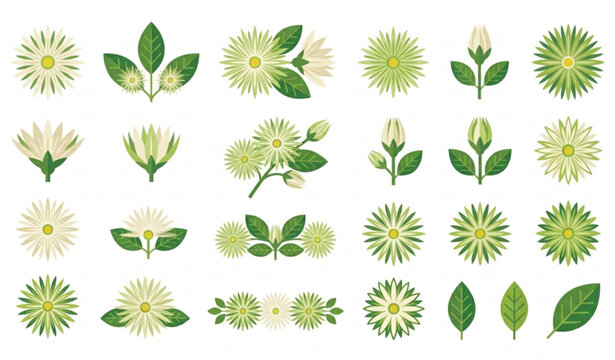 Minimal Bokul flower icon set with Mimusops elengi floral symbols in modern vector style