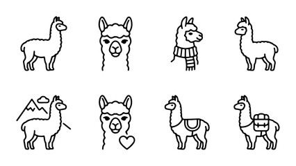 Llama Icon Set, Cute Alpaca Vector Graphics, South American Camelid Illustrations, Animal Icons for Design Projects © Rehena